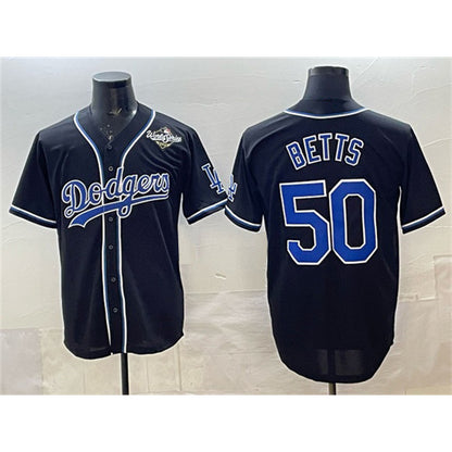 Los Angeles Dodgers #50 Mookie Betts Black RONA Fashion 2025 World Series Cool Base Stitched Jersey