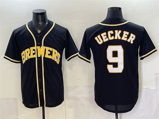 Milwaukee Brewers #9 Bob Uecker 2026 Fashion Replica Black RONA Out Stitched Jersey