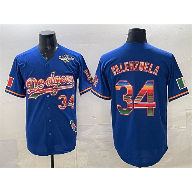 Los Angeles Dodgers #34 Fernando Valenzuela Royal RONA Mexico California Patch 2025 World Series Patch Stitched Jersey