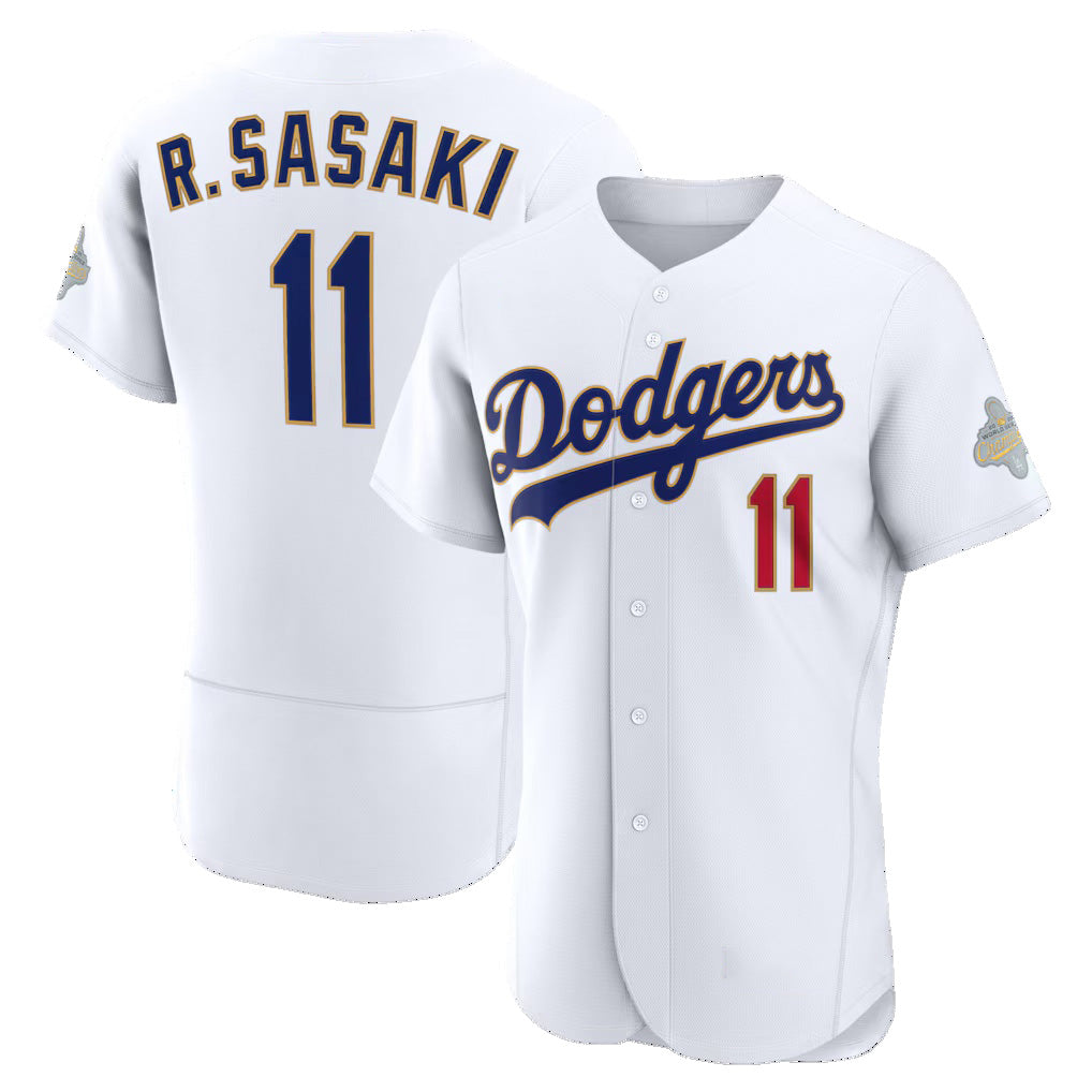 Los Angeles Dodgers #11 Roki Sasaki White RONA 2026 Gold Collection Authentic Jersey