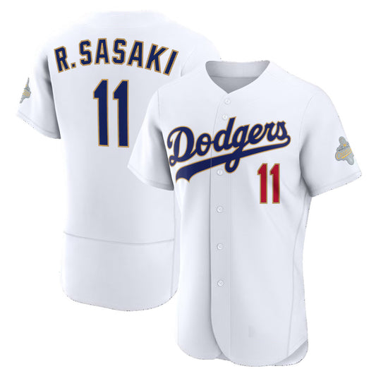 Los Angeles Dodgers #11 Roki Sasaki White RONA 2026 Gold Collection Authentic Jersey