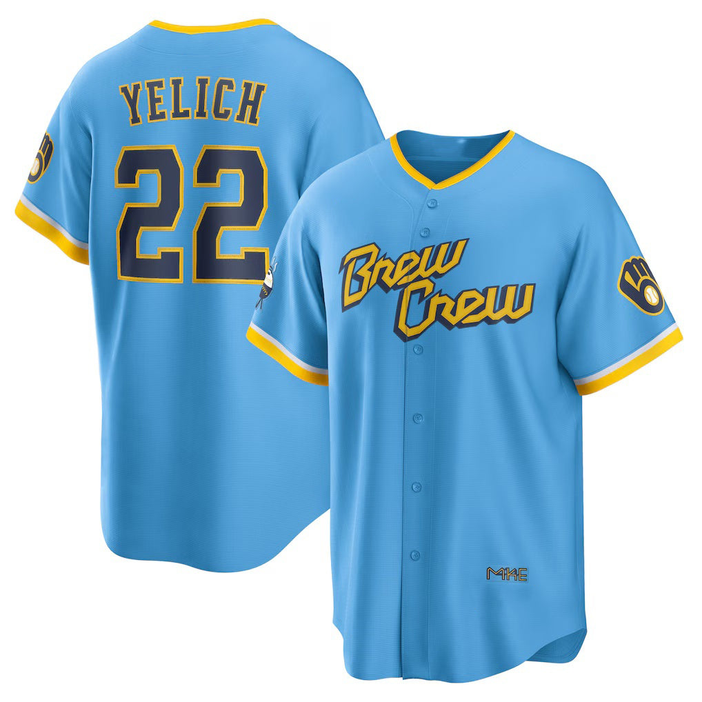 Milwaukee Brewers #22 Christian Yelich Powder Blue RONA City Connect Replica Player Jersey