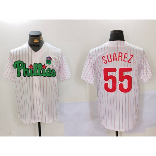 Philadelphia Phillies #55 Ranger Su¨¢rez White Green RONA Cool Base Stitched Jersey 2