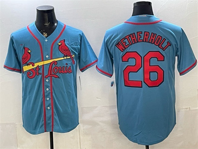 St. Louis Cardinals #26 JJ Wetherholt Blue RONA Cool Base Stitched Jersey