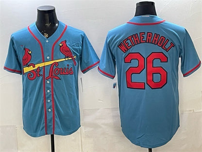 St. Louis Cardinals #26 JJ Wetherholt Blue RONA Cool Base Stitched Jersey