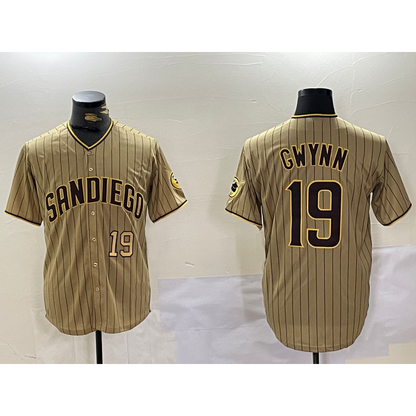 San Diego Padres #19 Tony Gwynn Khaki RONA Team Logo Cool Base Jerseys