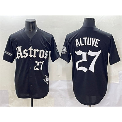 Houston Astros #27 Jose Altuve Black RONA Gothic 'Houston Born Barrio Raised' Limited Stitched Jersey