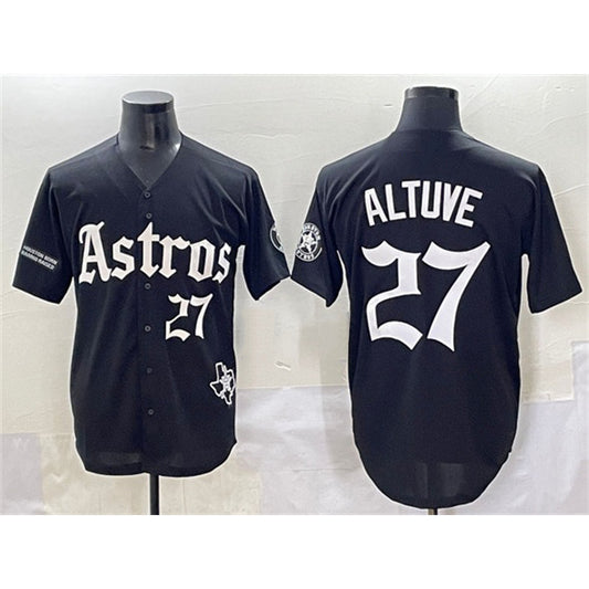 Houston Astros #27 Jose Altuve Black RONA Gothic 'Houston Born Barrio Raised' Limited Stitched Jersey