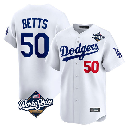 Los Angeles Dodgers #50 Mookie Betts Player White RONA World Series Limited Home Stitched Jerseys