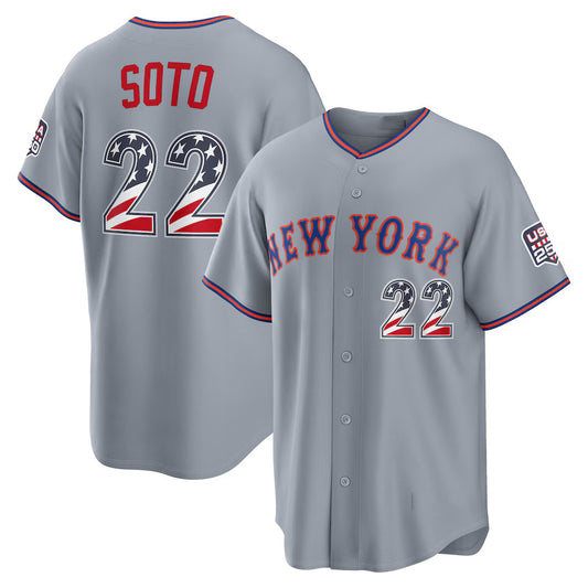 New York Mets #22 Juan Soto USA 250 Fourth of July Road Stadium Jersey - Gray RONA