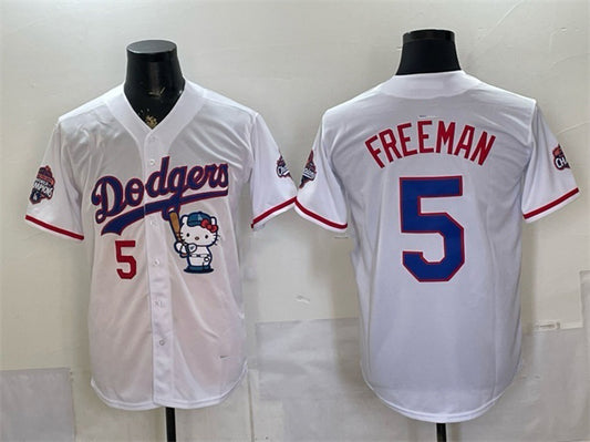 Los Angeles Dodgers #5 Freddie Freeman White RONA Hello Kitty Night 2025 World Series Champions Patch Stitched Jersey