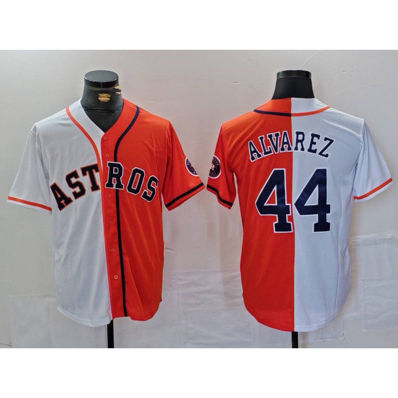 Houston Astros #44 Yordan Alvarez White Orange RONA Split Stitched Jersey