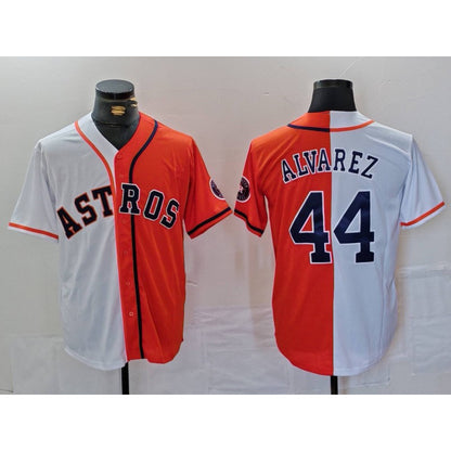 Houston Astros #44 Yordan Alvarez White Orange RONA Split Stitched Jersey