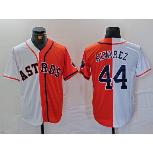 Houston Astros #44 Yordan Alvarez White Orange RONA Split Stitched Jersey