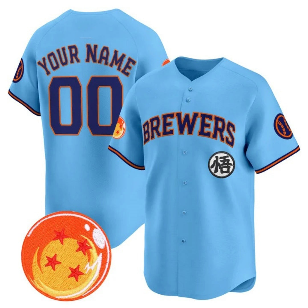 Custom Milwaukee Brewers x Dragon Ball Blue RONA Vapor Premier Limited Jersey - All Stitched