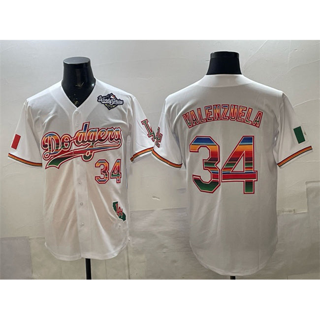 Los Angeles Dodgers #34 Fernando Valenzuela White RONA Mexico California Patch 2025 World Series Patch Stitched Jersey