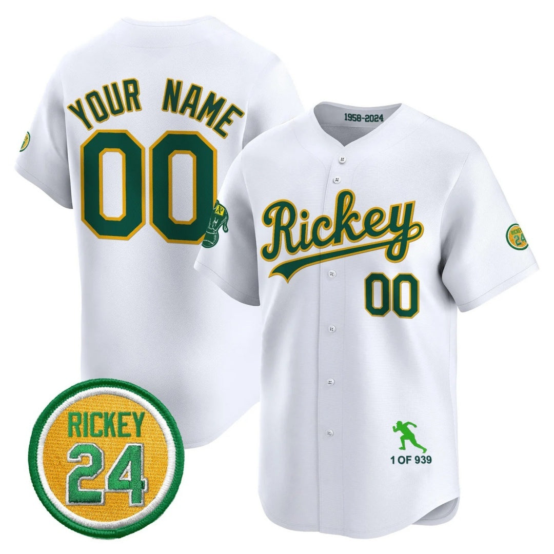 Custom Oakland Athletics White RONA Rickey Tribute style Vapor Premier Limited Jersey - All Stitched
