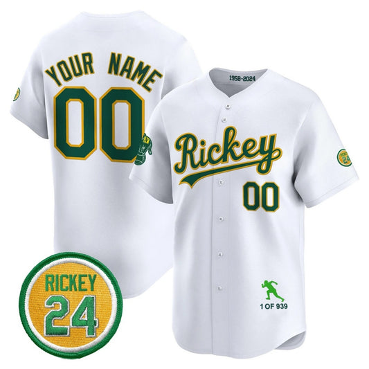 Custom Oakland Athletics White RONA Rickey Tribute style Vapor Premier Limited Jersey - All Stitched