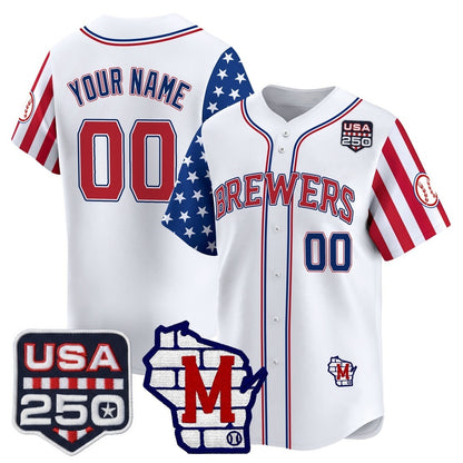Custom Milwaukee Brewers America 250 Edition Vapor Premier Limited White RONA Stitched Jerseys