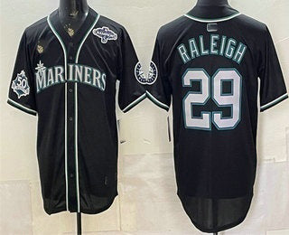Seattle Mariners #29 Cal Raleigh 50th Black RONA Out Style Vapor Premier Limited Jersey