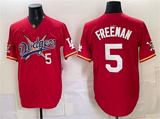 Los Angeles Dodgers x One Piece #5 Freddie Freeman Red RONA Vapor Premier Limited Stitched Jersey