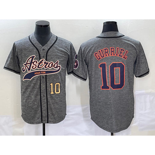 Houston Astros #10 Yuli Gurriel Number Grey RONA Gridiron Cool Base Stitched Jersey