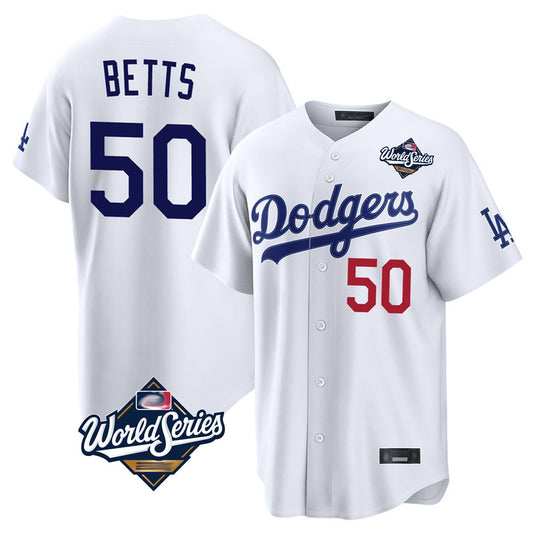 Los Angeles Dodgers #50 Mookie Betts Player White RONA World Series Home Game Stitched Jerseys