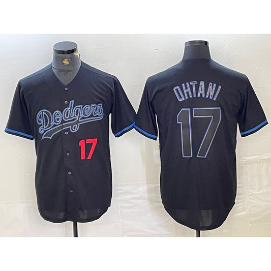 Los Angeles Dodgers #17 Shohei Ohtani Number Lights Out Black RONA Fashion Stitched Cool Base Jersey