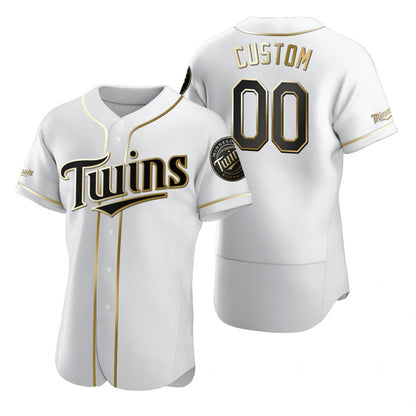 Custom Minnesota Twins White RONA Stitched Flex Base Golden Edition Jersey
