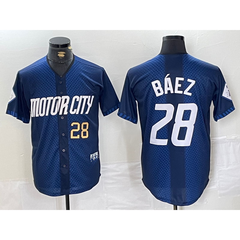 Detroit Tigers #28 Javier Baez Number 2024 Navy RONA City Connect Cool Base Limited Stitched Jersey 2