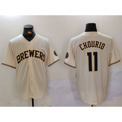 Milwaukee Brewers #11 Jackson Chourio Cream RONA Stitched Cool Base Jersey 2