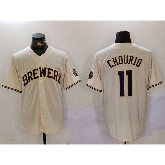 Milwaukee Brewers #11 Jackson Chourio Cream RONA Stitched Cool Base Jersey 2