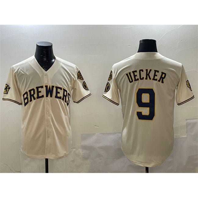Milwaukee Brewers #9 Bob Uecker Cream RONA With Home Patch Stitched Jersey