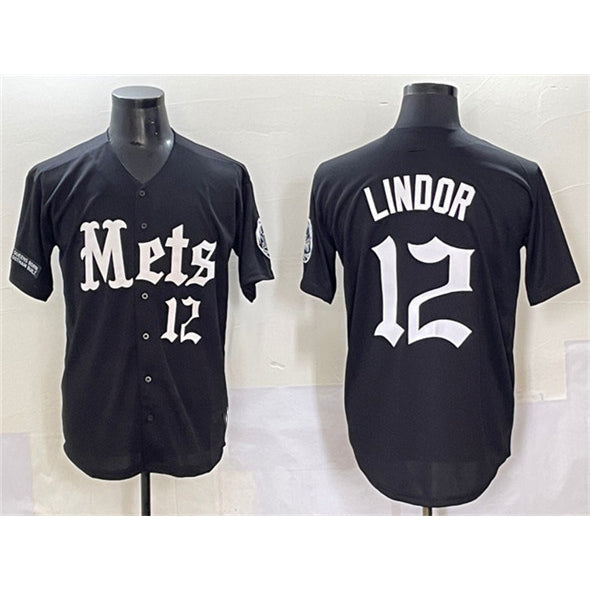 New York Mets #12 Francisco Lindor Black RONA 'Gotham Gothic Edition' Vapor Premier Limited Stitched Jersey
