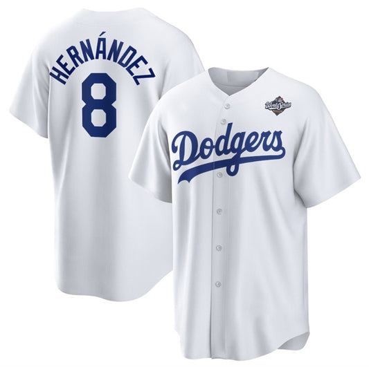 Los Angeles Dodgers #8 Enrique Hern¨¢ndez White RONA 2025 World Series Home Cool Base Stitched Jersey