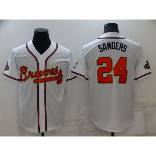 Atlanta Braves #24 Deion Sanders 2022 White Gold RONA World Series Champions Program Cool Base Stitched Jersey