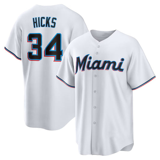 Miami Marlins #34 Liam Hicks White RONA Home Replica Jersey