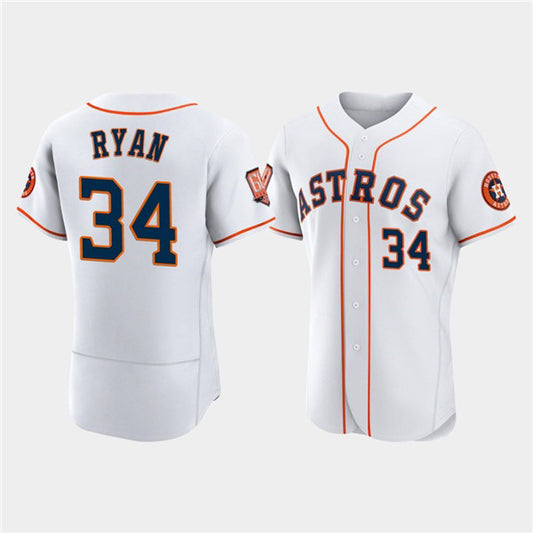 Houston Astros #34 Nolan Ryan White RONA 60th Anniversary Flex Base Stitched Jersey