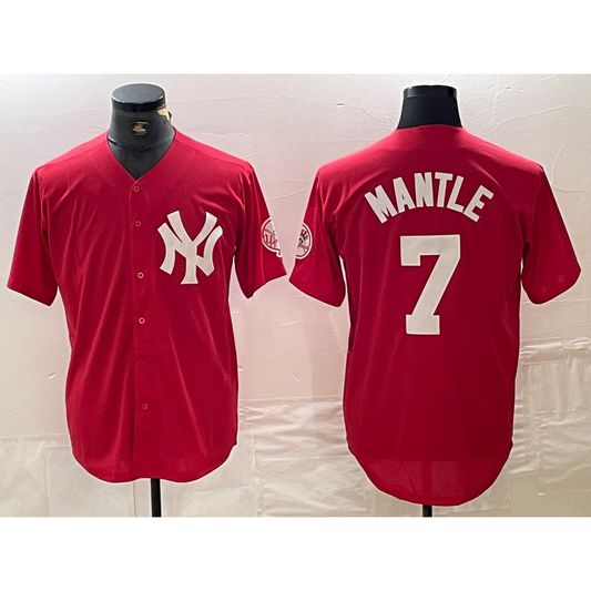 New York Yankees #7 Mickey Mantle Red RONA Fashion Cool Base Jersey