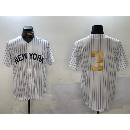 New York Yankees #3 Babe Ruth White RONA Pinstripe Without Name Fashion Cool Base Jersey 2