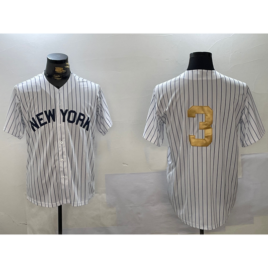 New York Yankees #3 Babe Ruth White RONA Pinstripe Without Name Fashion Cool Base Jersey 2