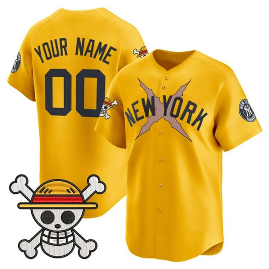 Custom New York Yankees x One Piece Gold RONA Vapor Premier Limited Jersey - Stitched