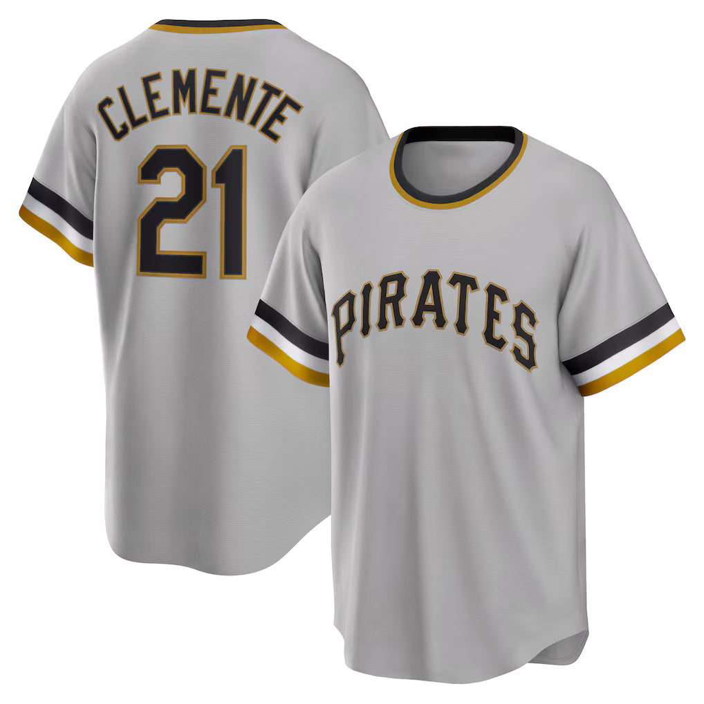 Pittsburgh Pirates #21 Roberto Clemente Gray RONA Road Cooperstown Collection Player Jersey