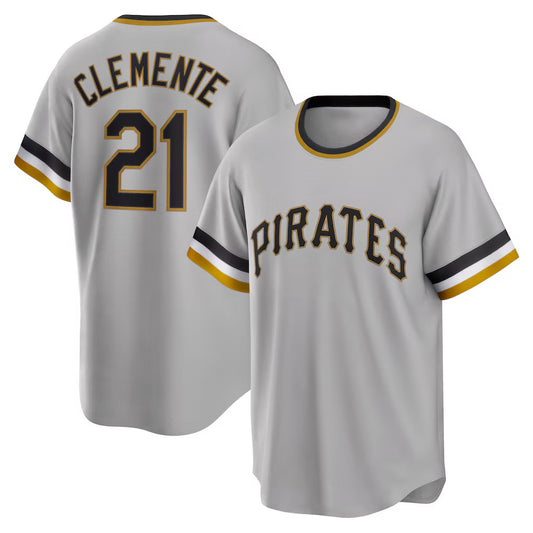 Pittsburgh Pirates #21 Roberto Clemente Gray RONA Road Cooperstown Collection Player Jersey