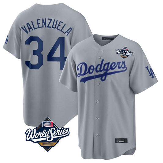Los Angeles Dodgers #34 Fernando Valenzuela Player Gray RONA World Series Game Stitched Jerseys