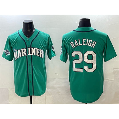 Seattle Mariners #29 Cal Raleigh Aqua RONA With 2025 AL West Division Champions Patch Limited Stitched jersey