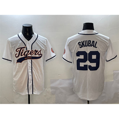 Detroit Tigers #29 Tarik Skubal White RONA With Patch Cool Base Stitched Jersey