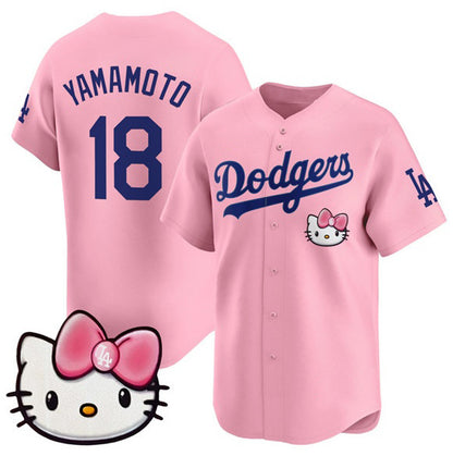 Los Angeles Dodgers #18 Yoshinobu Yamamoto Pink RONA 2025 Hello Kitty Vapor Limited Stitched Jersey