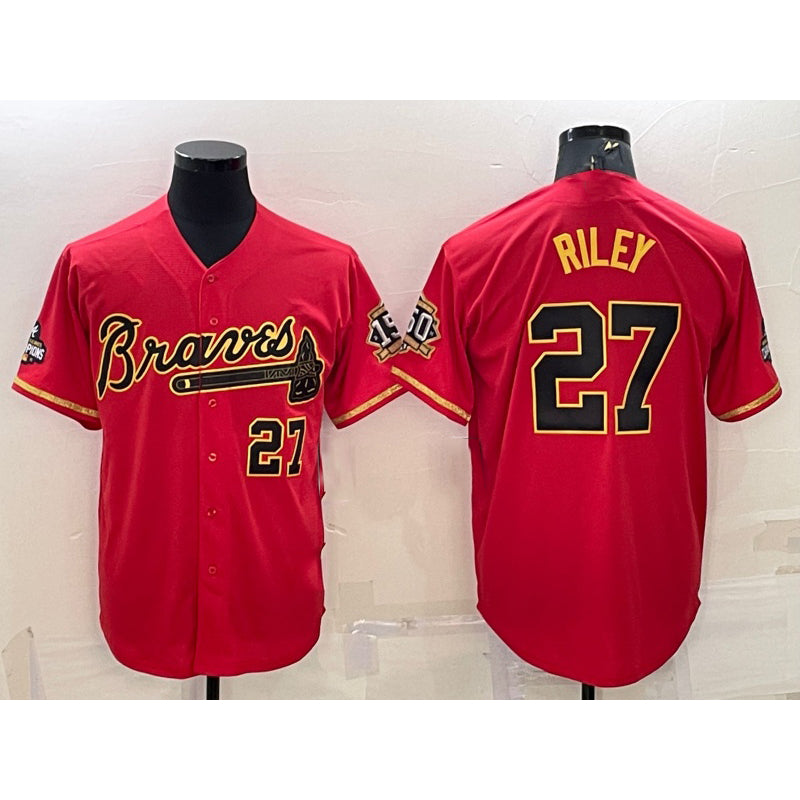 Atlanta Braves #27 Austin Riley Red Gold RONA World Series Champions Program Cool Base Stitched Jersey
