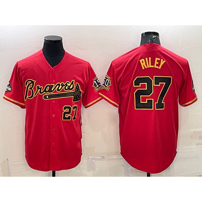 Atlanta Braves #27 Austin Riley Red Gold RONA World Series Champions Program Cool Base Stitched Jersey